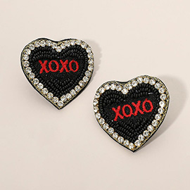 Felt Back XOXO Message Embroidered Seed Bead Stone Embellished Earrings