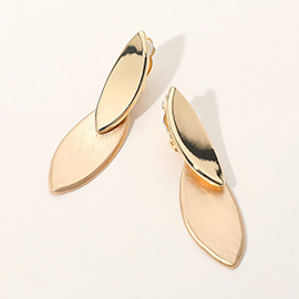 Brushed Metal Marquise Plate Link Clip On Earrings