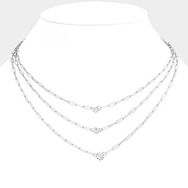 SECRET BOX_Rhinestone Bezel Pendant Chain Layered Necklace