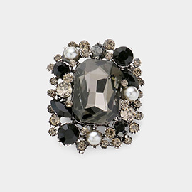 Rectangle Round Stone Cluster Pin Brooch 