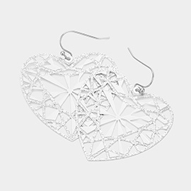 Metal Brass Heart Filigree Dangle Earrings