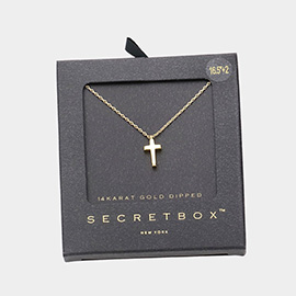 SECRET BOX_14K Gold Dipped Dainty Cross Pendant Necklace