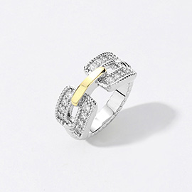Two Tone CZ Stone Paved Ring