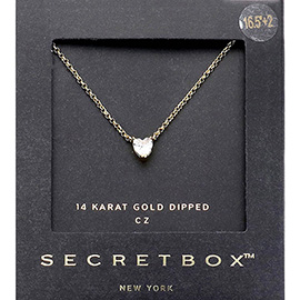 SECRET BOX_14K Gold Dipped CZ Stone Heart Pendant Necklace