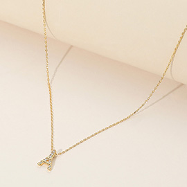 SECRET BOX_Brass Metal Stone Paved Eiffel Tower Pendant Necklace