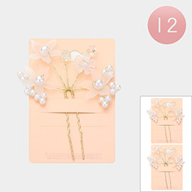 12PCS - Pearl Pointed Flower Hair Comb Pins
