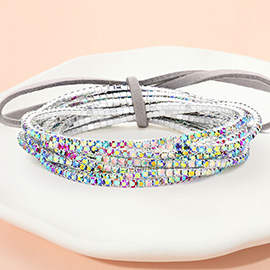 12PCS - Ribbon Colorful Rhinestone Layered Stretch Bracelets