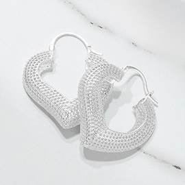 Textured Metal Heart Hoop Pin Catch Earrings
