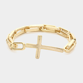 Metal Cross Pointed Hardware Chain Link Stretch Bracelet