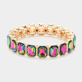 Rectangle Glass Stone Cluster Stretch Evening Bracelet