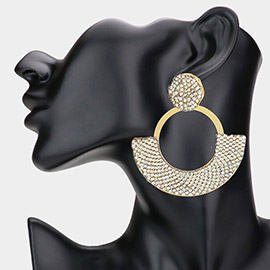 Rhinestone Paved Abstract Half Moon Earrings