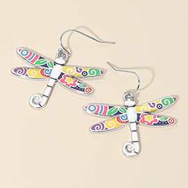 Abstract Pattern Dragonfly Dangle Earrings