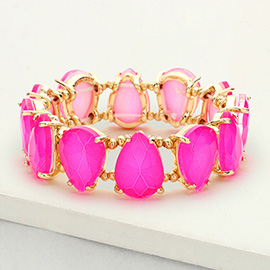 Teardrop Glass Stone Cluster Stretch Evening Bracelet