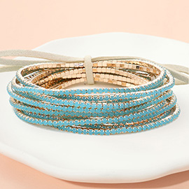 12PCS - Ribbon Colorful Rhinestone Layered Stretch Bracelets
