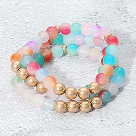 3PCS - Metal Ball Pointed Beaded Stretch Multi Layered Bracelets