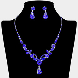 Marquise Stone Cluster Embellished Rhinestone Paved Necklace