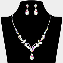 Marquise Stone Cluster Embellished Rhinestone Paved Necklace