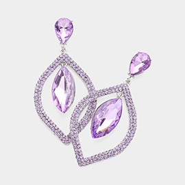 Teardrop Marquise Stone Accented Dangle Evening Earrings