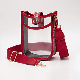 Bling Studded Faux Leather Transparent Mini Crossbody Bag