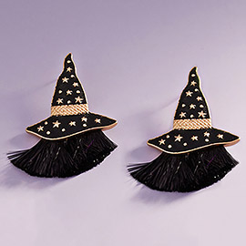 Enamel Witch Hat with Tassel Earrings