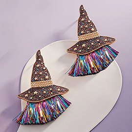 Enamel Witch Hat with Tassel Earrings