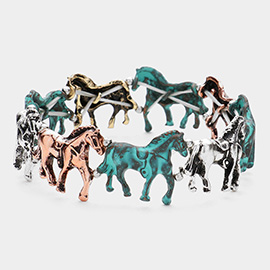 Antique Metal Western Horse Stretch Bracelet