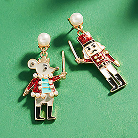 Enamel Nutcracker Mouse King Dangle Earrings