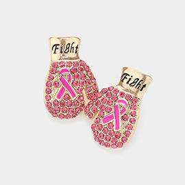 Fight Message Stone Paved Pink Ribbon Boxing Glove Earrings