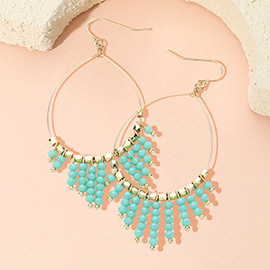 Faceted Bead Fringe Open Wire Teardrop Dangle Earrings