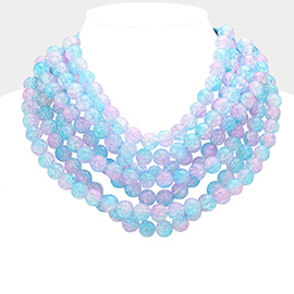 Chunky Metal Ball Beaded Multi Layered Faux Leather Magnetic Necklace