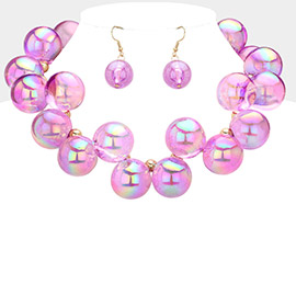 Chunky Iridescent Ball Beaded Necklace