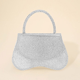 Bling Studded Flat Top Handle Flap Evening Bag / Crossbody Bag