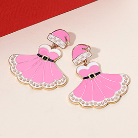 Pearl Pointed Enamel Christmas Dress Dangle Earrings