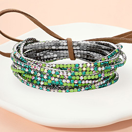 12PCS - Ribbon Colorful Rhinestone Layered Stretch Bracelets