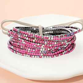 12PCS - Ribbon Colorful Rhinestone Layered Stretch Bracelets