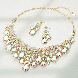 Teardrop Stone Cluster Marquise Vine Embellished Evening Necklace