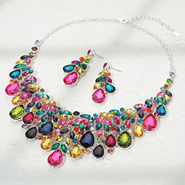 Teardrop Stone Cluster Marquise Vine Embellished Evening Necklace