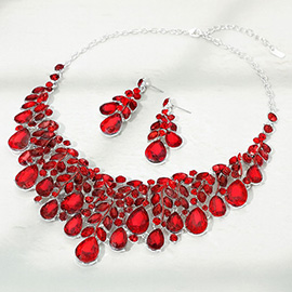 Teardrop Stone Cluster Marquise Vine Embellished Evening Necklace