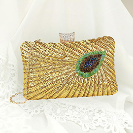 Beaded Sequin Peacock Clutch Evening Bag Crossbody Bag