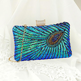 Beaded Sequin Peacock Clutch Evening Bag Crossbody Bag