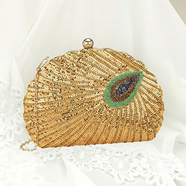 Beaded Sequin Peacock Clutch Evening Bag Crossbody Bag