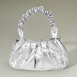 Metallic Faux Leather Top Handle Crossbody Bag