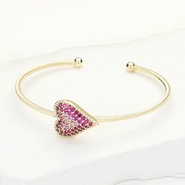 CZ Stone Paved Heart Pointed Cuff Bracelet