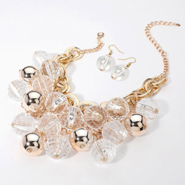 Metal Faceted Acrylic Ball Beaded Chunky Bib Statement Necklace
