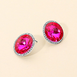Round Glass Stone Evening Stud Earrings