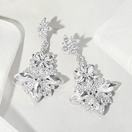 Floral Glass Stone Drop Evening Earrings