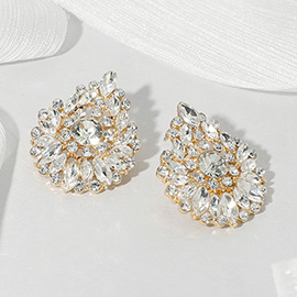 Round Marquise Stone Cluster Embellished Teardrop Evening Earrings