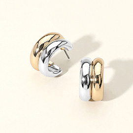 Two Tone Chunky Mini Hoop Earrings