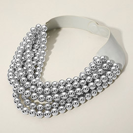 Chunky Acrylic Beaded Multi Layered Faux Leather Magnetic Necklace