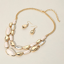 Marbled Resin Pebble Link Double Layered Statement Necklace
